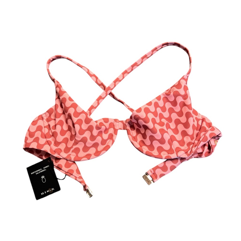 Patterned Pink Women's Swim Top. Slater Print. Claire Style. Size Large